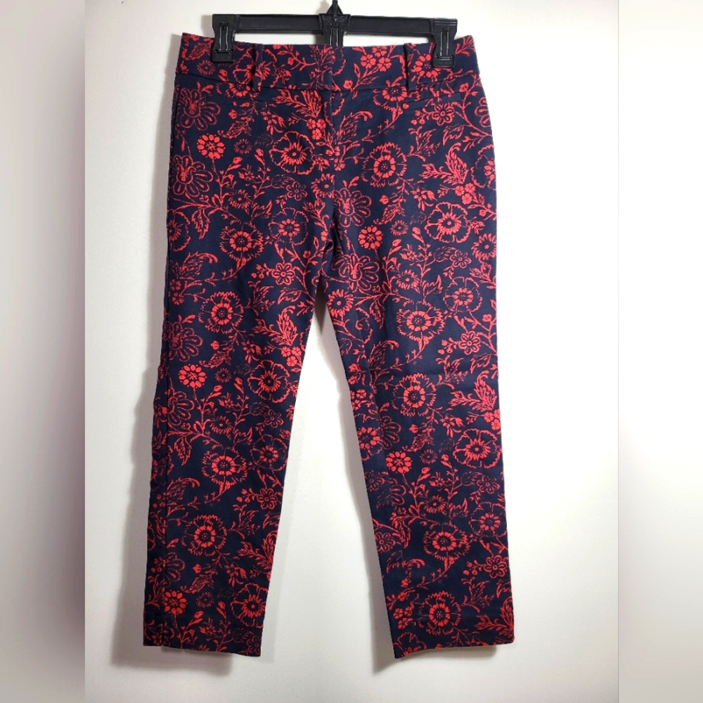LOFT black and red floral crop Marisa pants women's 0P #2327